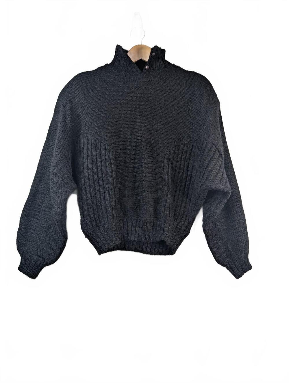 VTG 80's Ninon de Lenclos Black Chunky-Knit Pullover Sweater w/ shoulder pads  M